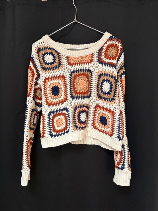 American Eagle Outfitters Sweaters - American Eagle Outfitters Crochet Square Pullover - Cream, Navy & Rust